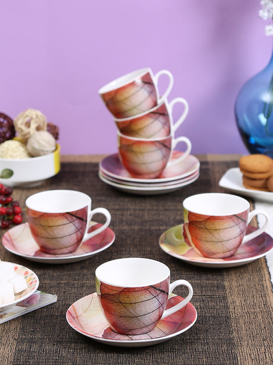 Cream Nature Cup & Saucer, 210ml, Set of 12 (6 Cups + 6 Saucers) (N404)