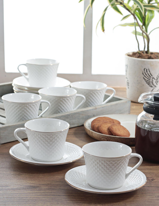 Casper Cup & Saucer, 210ml, Set of 12 (6 Cups + 6 Saucers)