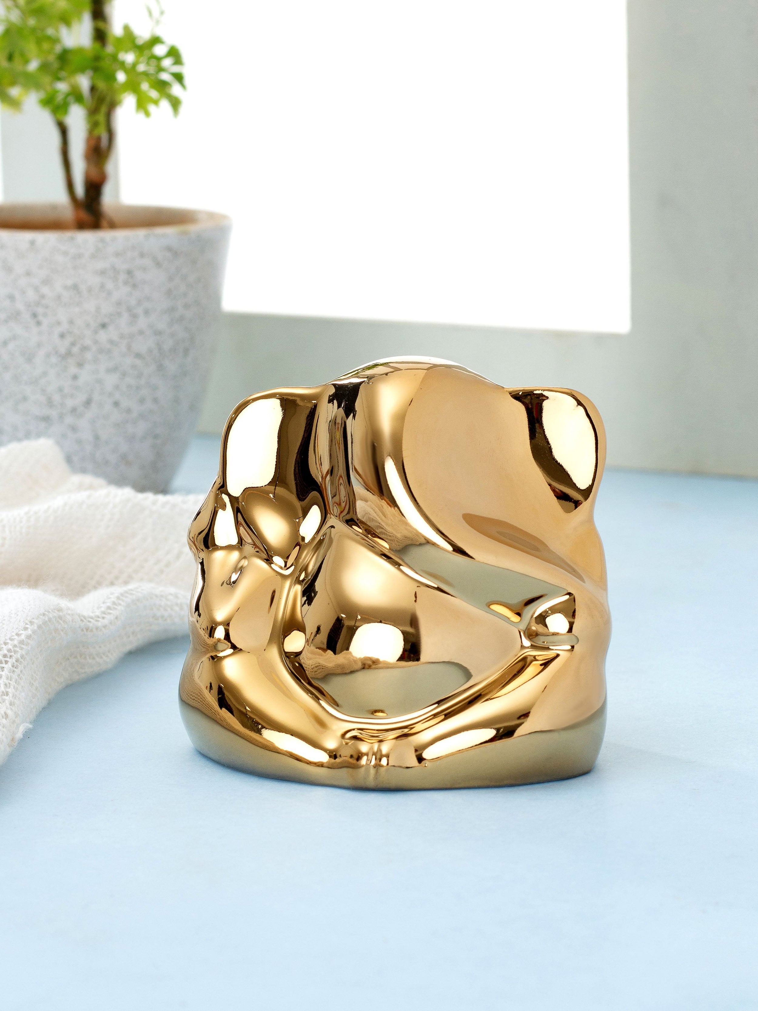Clay Craft Mini Ganesha Gold Toned Statue for Home Decor