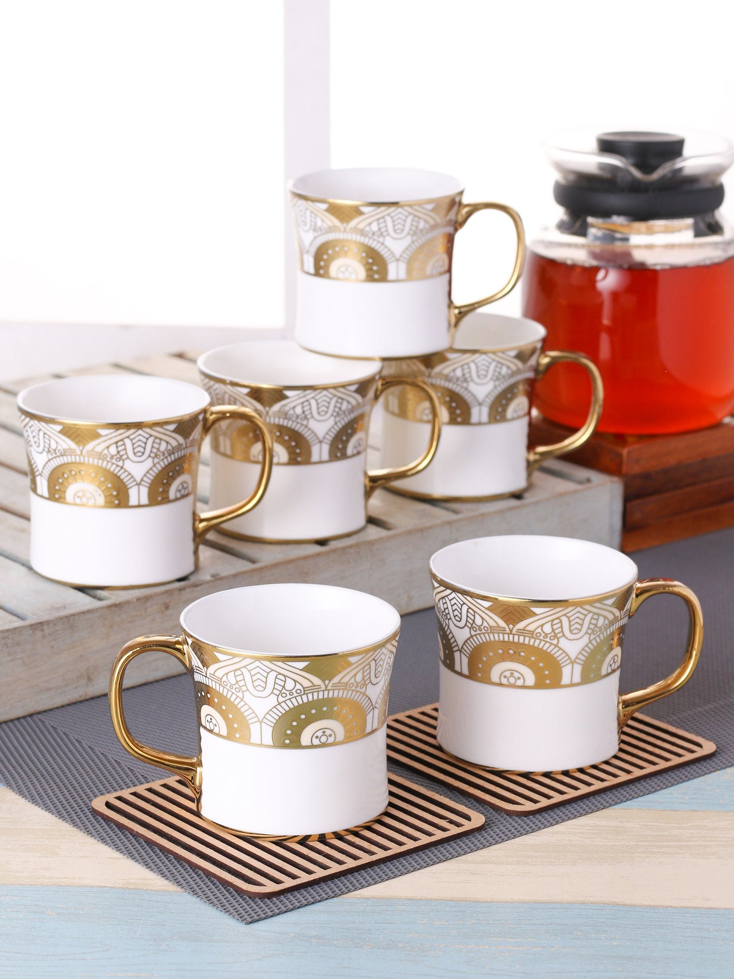 Liza Ebony Coffee & Tea Mugs, 140ml, Set of 6 (E639) - Clay Craft India