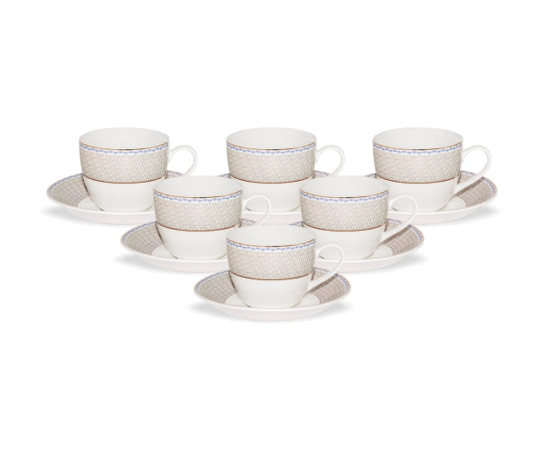 Cream Super Cup & Saucer, 210ml, Set of 12 (6 Cups + 6 Saucers) (S364)