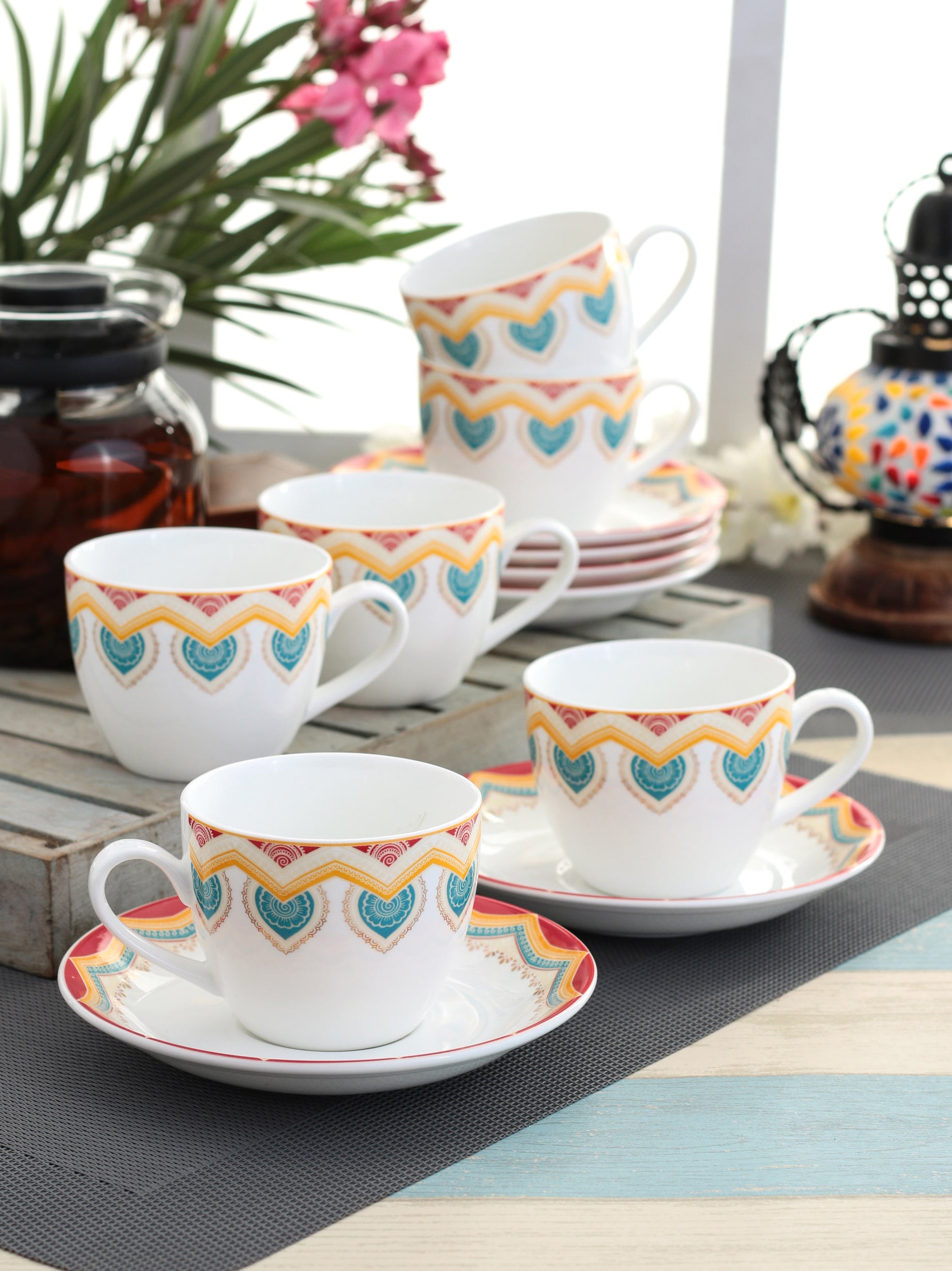 Cream Super Cup & Saucer, 210ml, Sets of 12 (6+6) (S389) - Clay Craft India