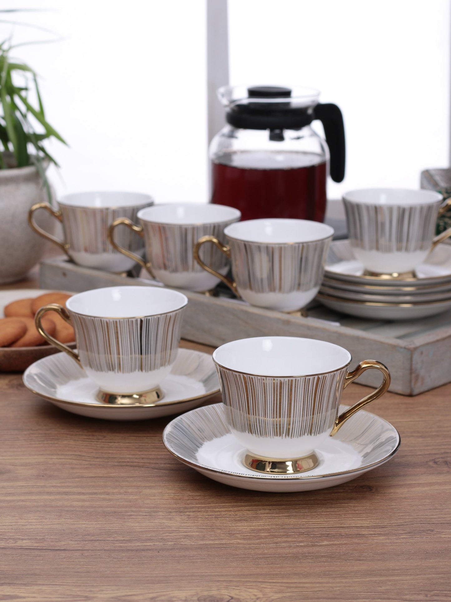 Georgian Ebony Cup & Saucer, 210ml, Set of 12 (6 Cups + 6 Saucers) (E610)