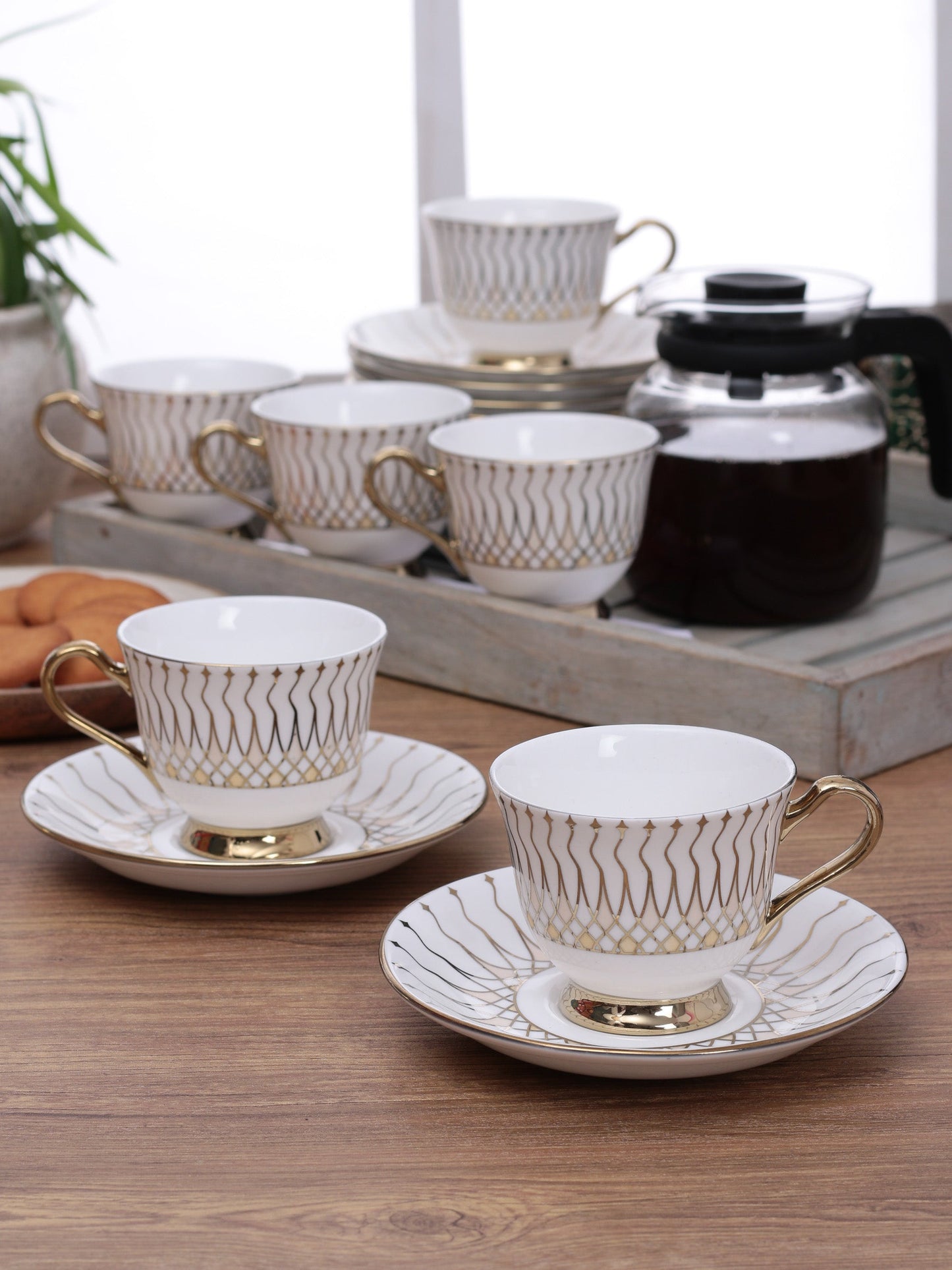 Georgian Ebony Cup & Saucer, 210ml, Set of 12 (6 Cups + 6 Saucers) (E613)