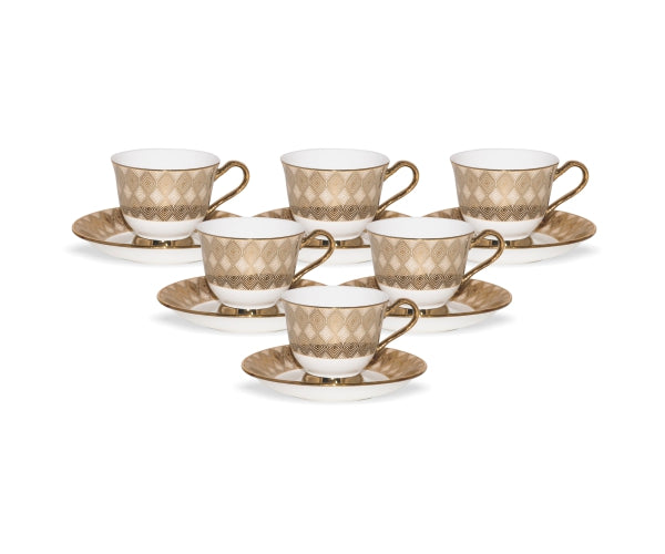 Georgian Cup & Saucer, 210ml, Set of 12 (6 Cups + 6 Saucers) (E677)