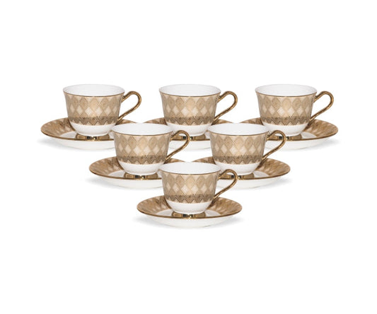 Georgian Cup & Saucer, 210ml, Set of 12 (6 Cups + 6 Saucers) (E677)