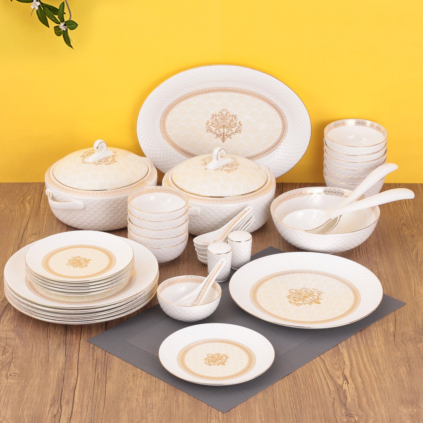 Ripple Impression Ebony Dinnerware Set of 40 (1404) - Clay Craft India