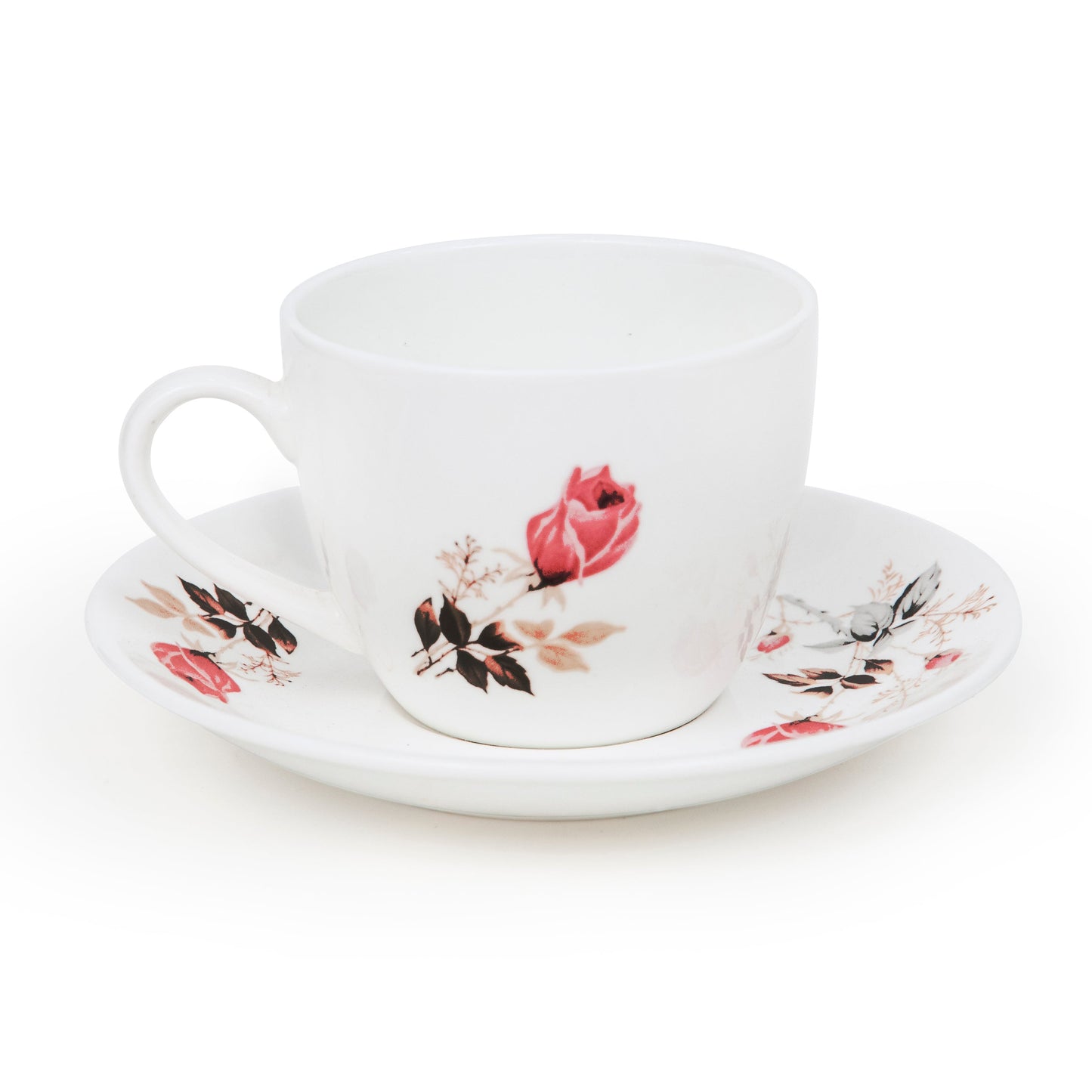 Cream Floral Cup & Saucer 210ml, Set of 12 (6 Cups + 6 Saucers), 082