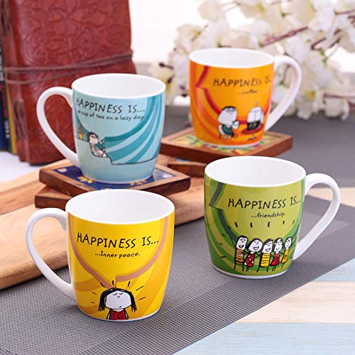 Happiness Ceramic Alton Coffee/ Milk Mugs 220ml Set of 4 - Clay Craft India