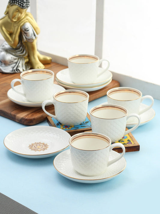 Ripple Impression Cup & Saucer, 210ml, Set of 12 (6 Cups + 6 Saucers)