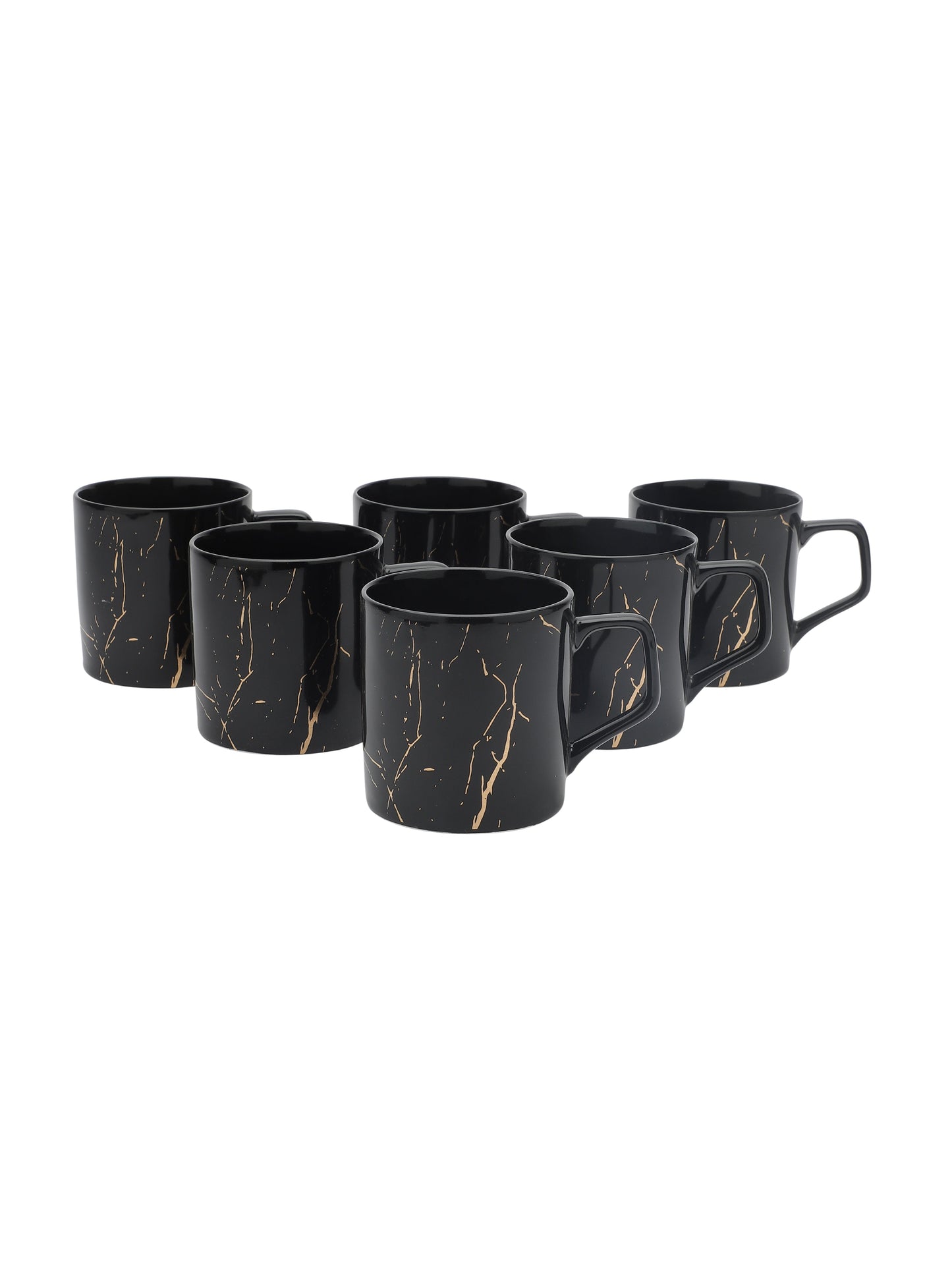 Director Marble Monochrome Black Gold Coffee & Tea Mugs, 220ml, Set of 6