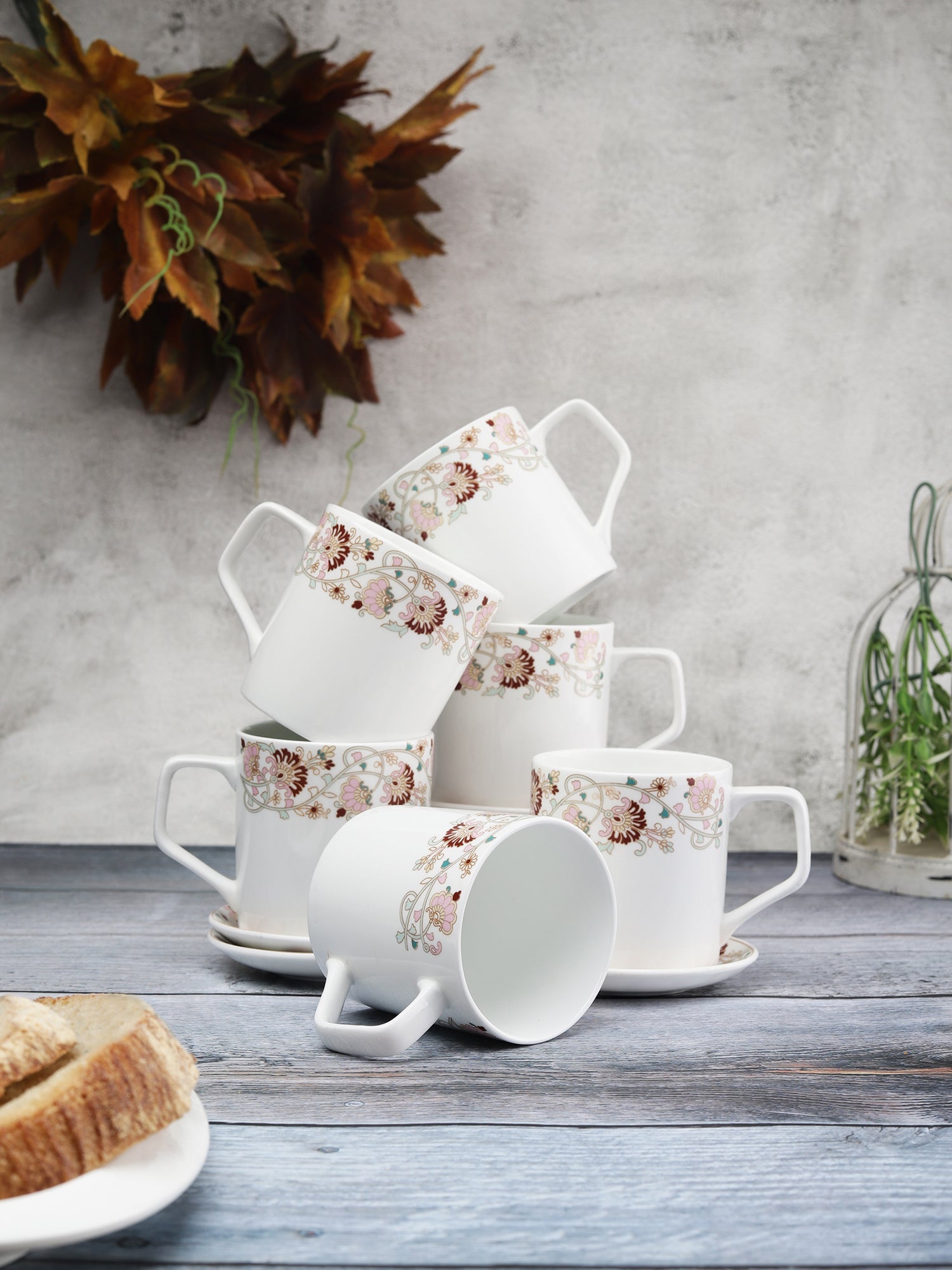 Director Coffee & Tea Mugs with Coaster, 220ml, Set of 12 (6 Cups + 6 Saucers) (S398)