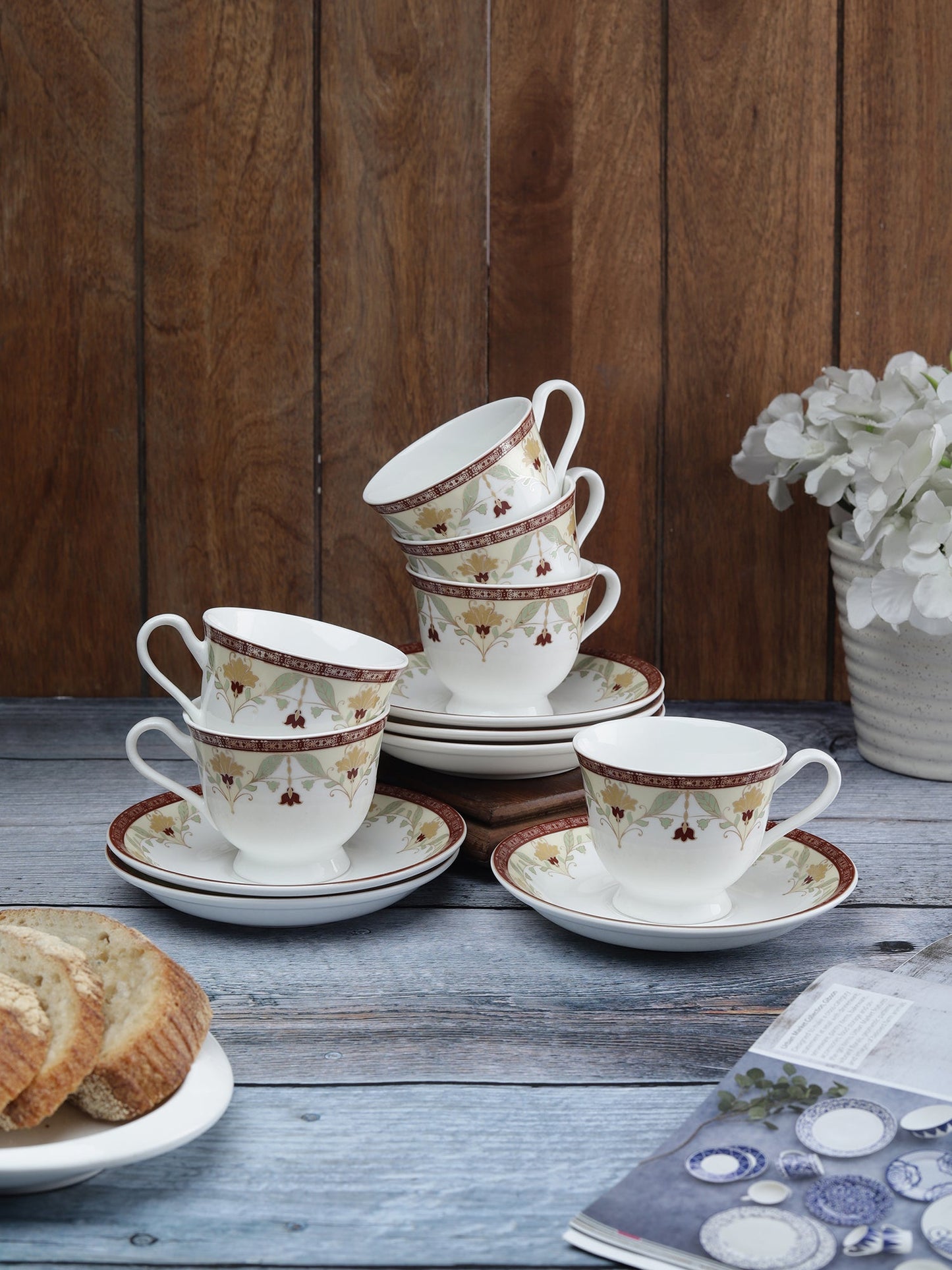 New Georgian Super Cup & Saucer Sets of 12 (6+6) (S387) - Clay Craft India