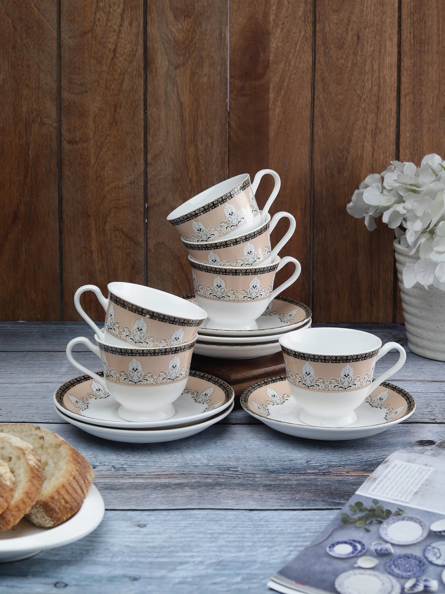 New Georgian Super Cup & Saucer Sets of 12 (6+6) (S399) - Clay Craft India