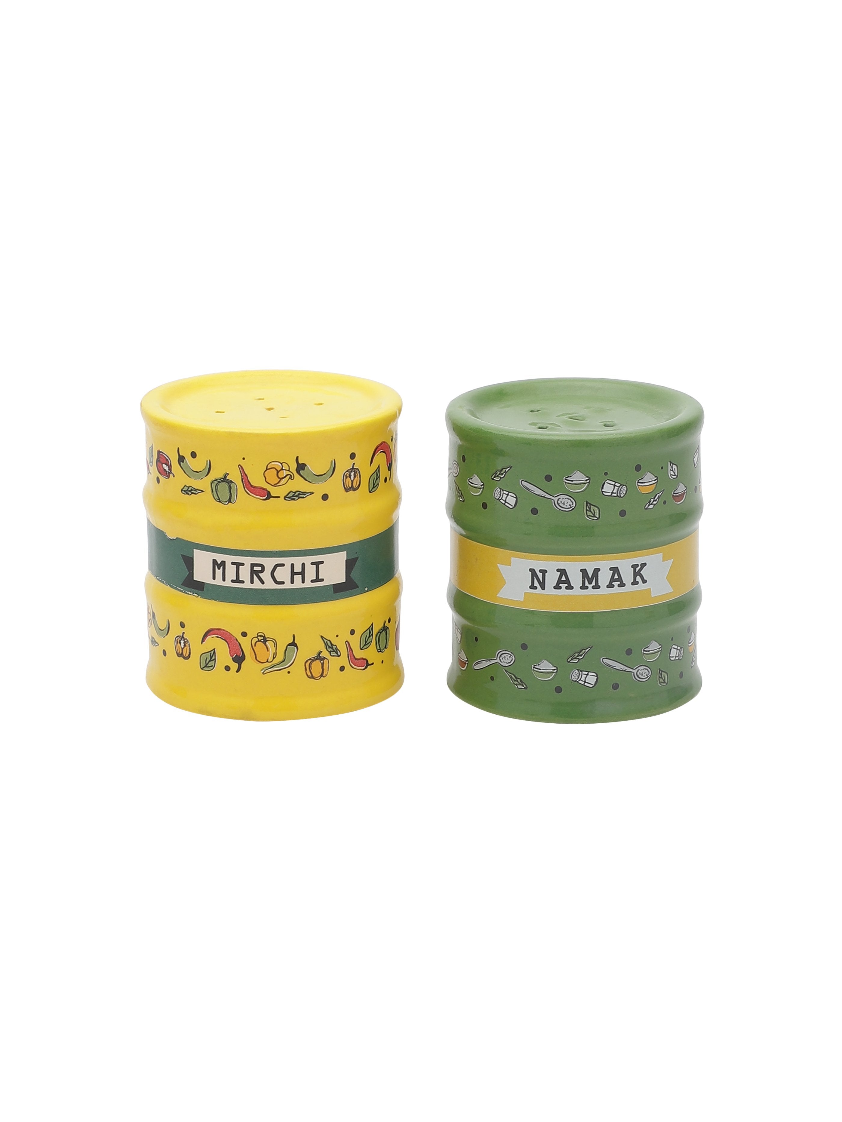 Barrel Cruet Set of 2 Yellow & Green - Clay Craft India