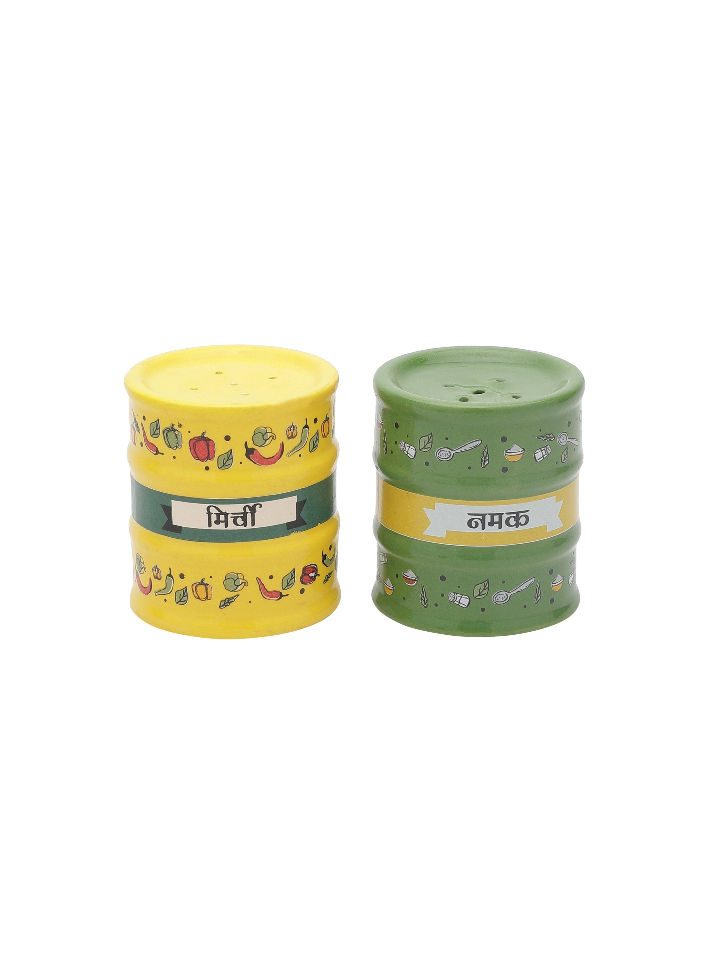 Barrel Cruet Set of 2 Yellow & Green - Clay Craft India