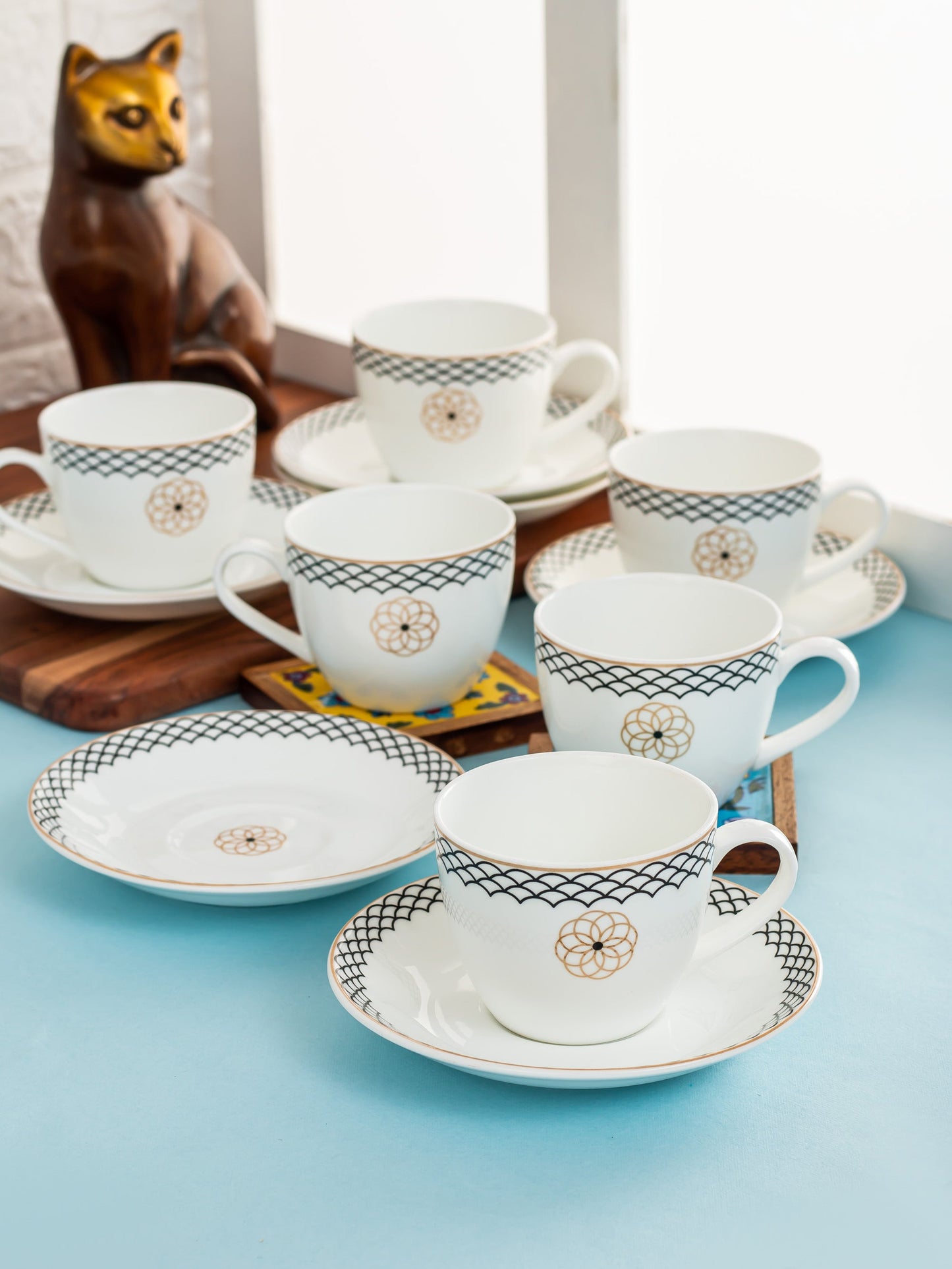 Cream Super Cup & Saucer, 210ml, Set of 12 (6 Cups + 6 Saucers) (S301)