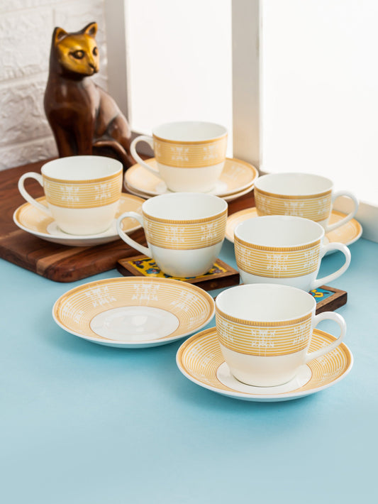 Cream Super Cup & Saucer, 210ml, Set of 12 (6 Cups + 6 Saucers) (S304)