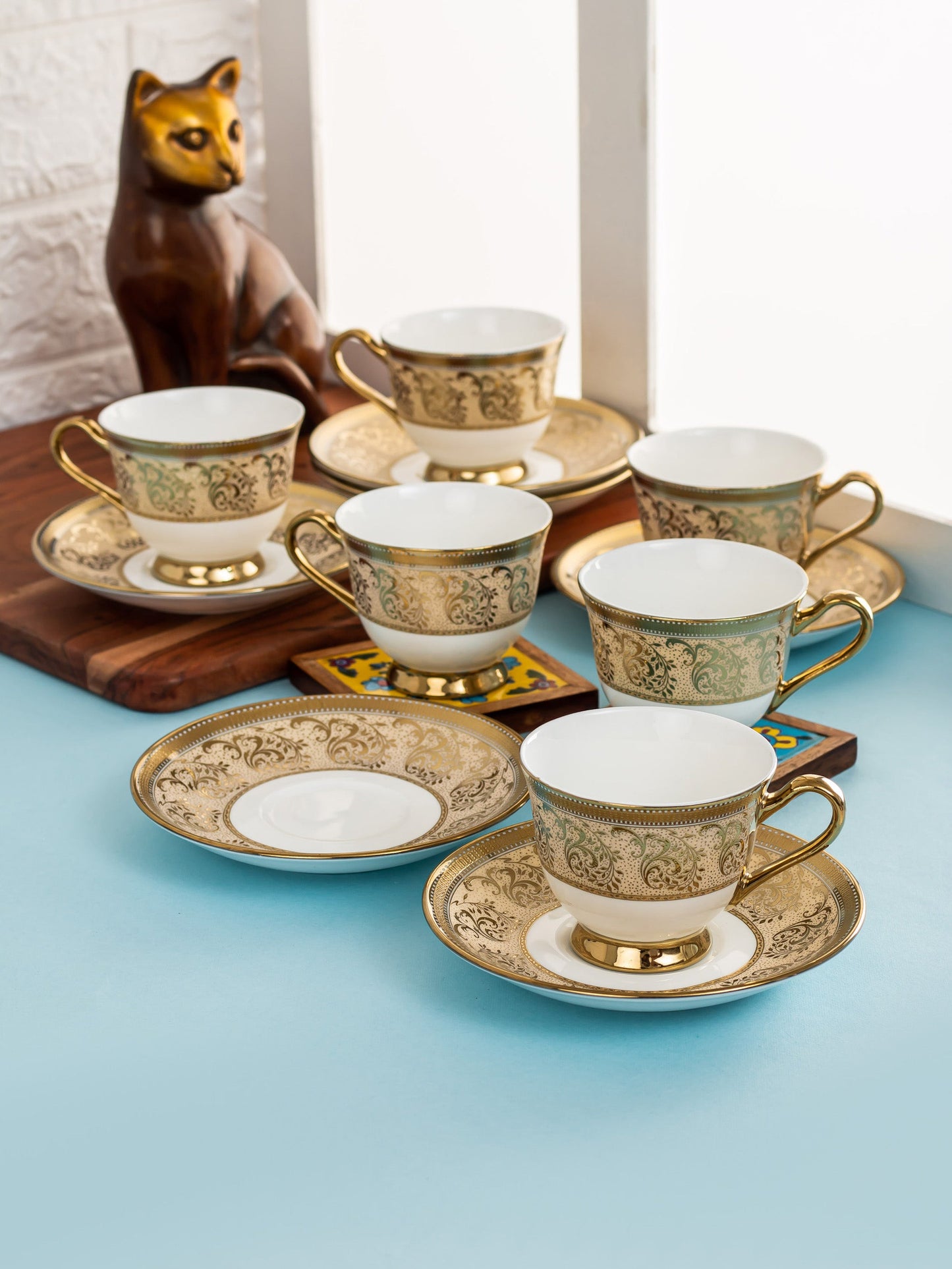 New Georgian Ebony Cup & Saucer, 210ml, Set of 12 (6 Cups + 6 Saucers) (E646)