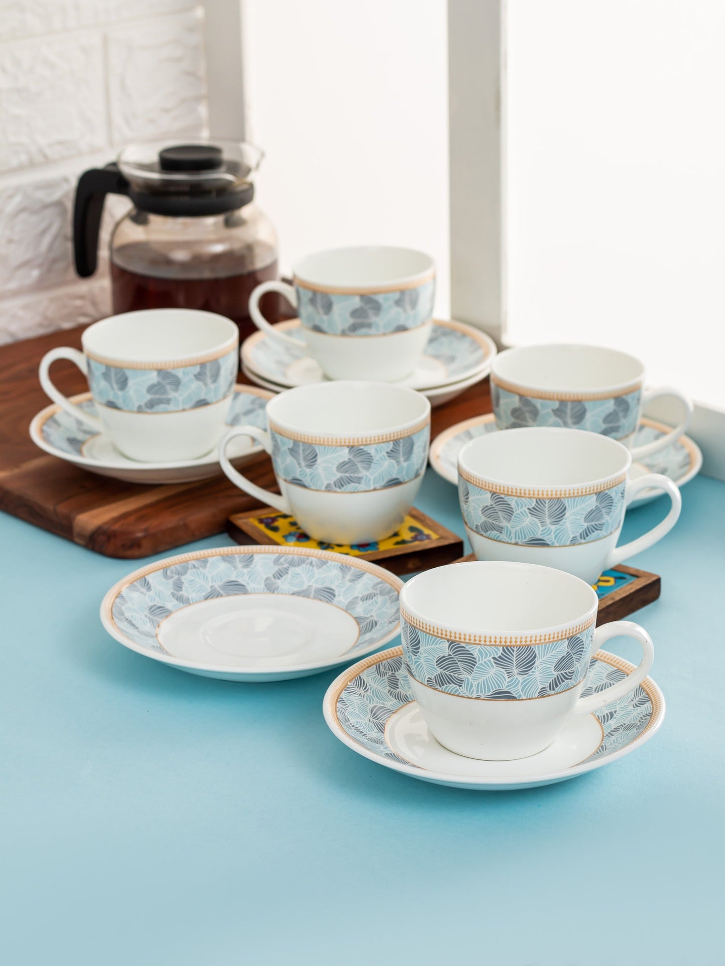 Cream Super Cup & Saucer, 210ml, Set of 12 (6 Cups + 6 Saucers) (S366)