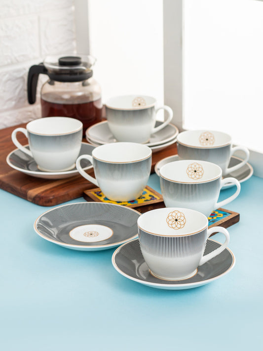 Cream Super Cup & Saucer, 210ml, Set of 12 (6 Cups + 6 Saucers) (S303)