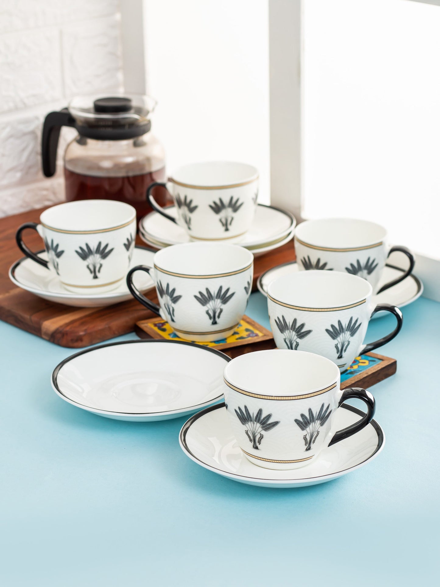 Cream Monochrome Cup & Saucer, 210ml, Set of 12 (6 Cups + 6 Saucers) (MC706)