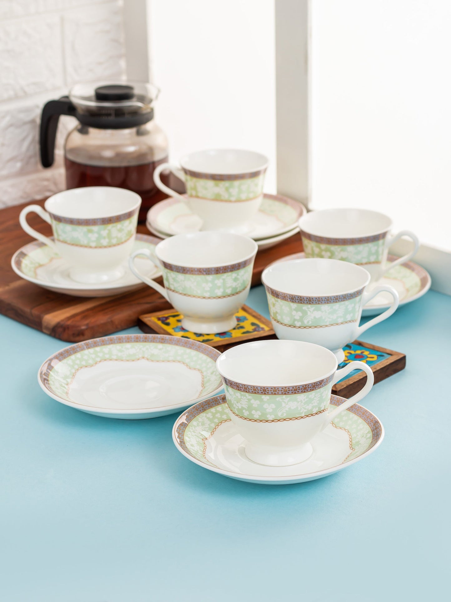 New Georgian Super Cup & Saucer, 210ml, Set of 12 (6 Cups + 6 Saucers) (S367)