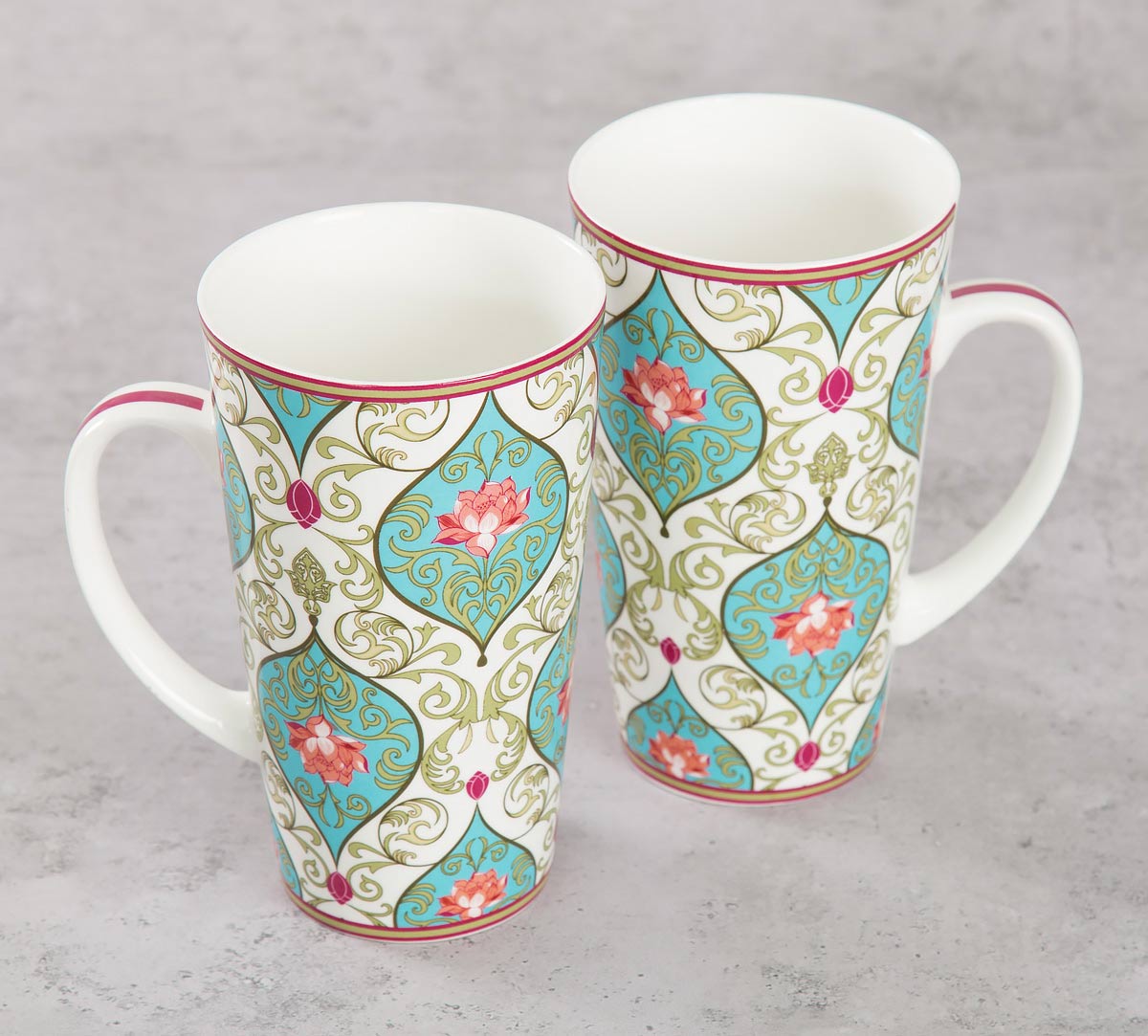 India Circus Floral Illusion Tall Milk/Coffee Mugs 600ml Set of 2