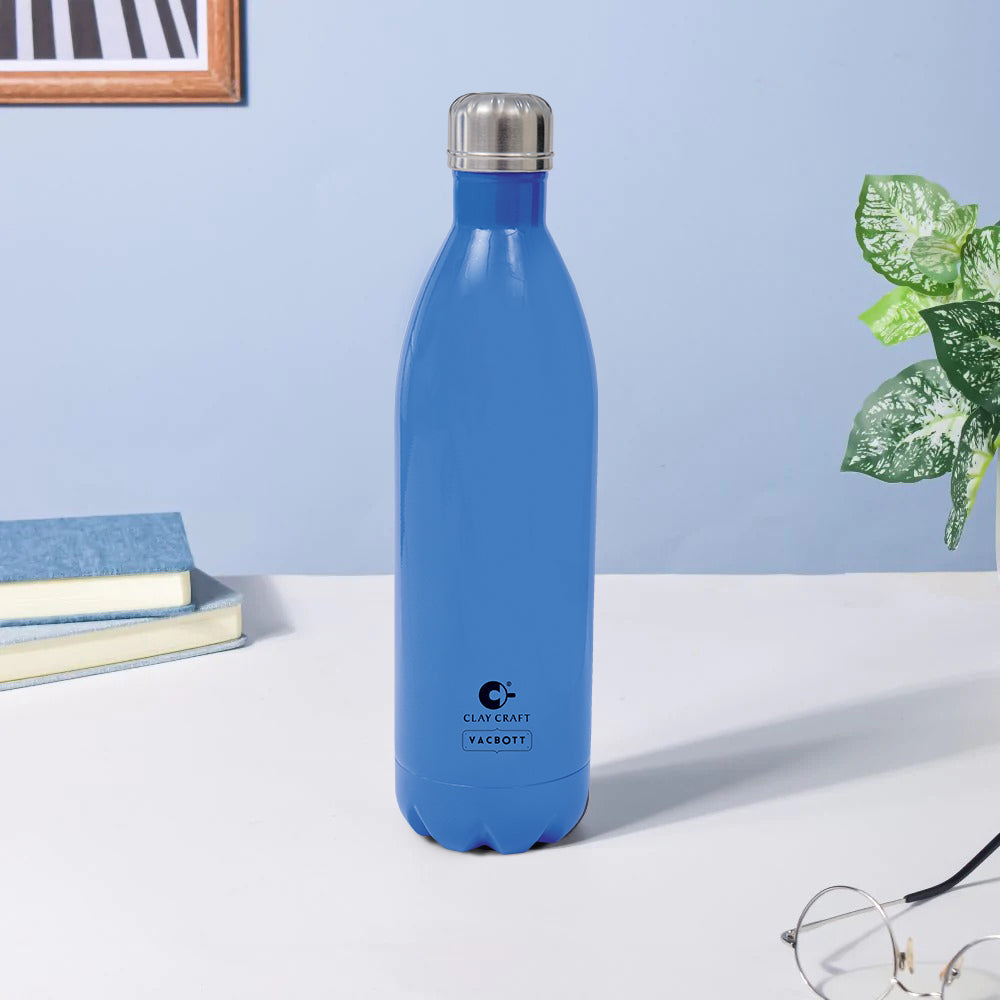Vacbott Vaccum Bottle, 1000ml Stark Double Walled 24 Hours Hot and Cold Water Bottle with Bag, 1000 ml, Deep Blue