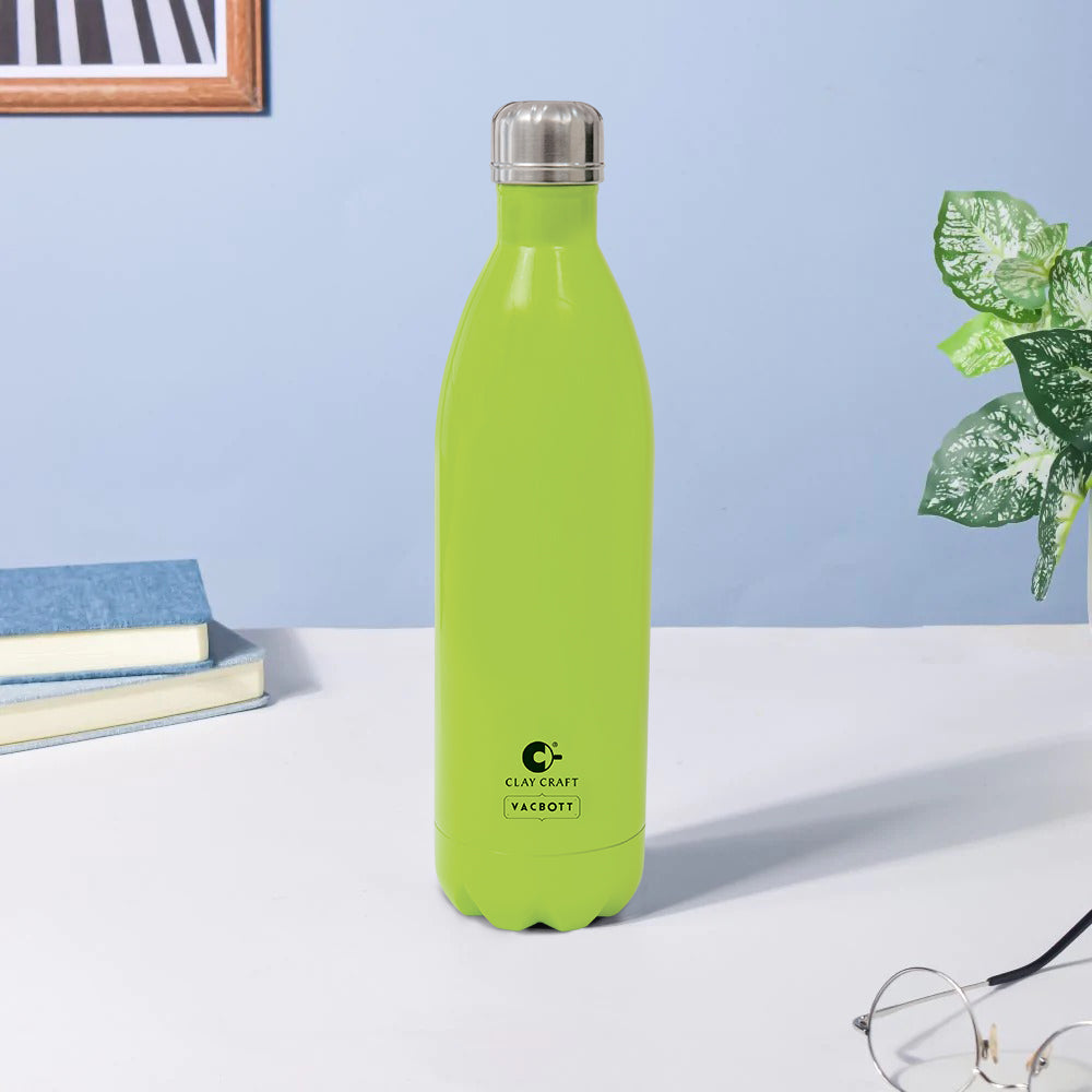 Vacbott Vaccum Bottle, 1000ml Stark Double Walled 24 Hours Hot and Cold Water Bottle with Bag, 1000 ml, Green