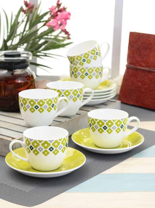 Cream Cup & Saucer Imperial , 210ml, Set of 12 (6 Cups + 6 Saucers) Green