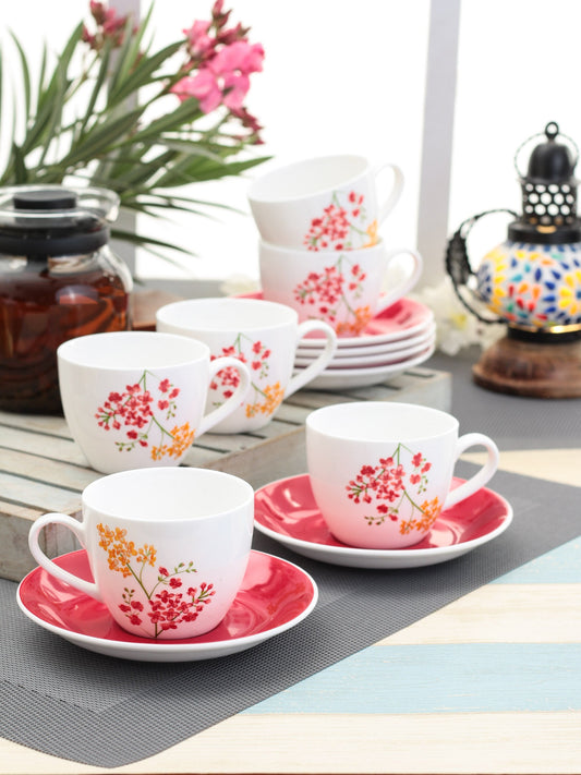 Cream Cup & Saucer Imperial , 210ml, Set of 12 (6 Cups + 6 Saucers) Red