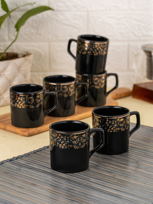 Director Ebony Black Coffee & Tea Mugs, 220ml, Set of 6 (E603)