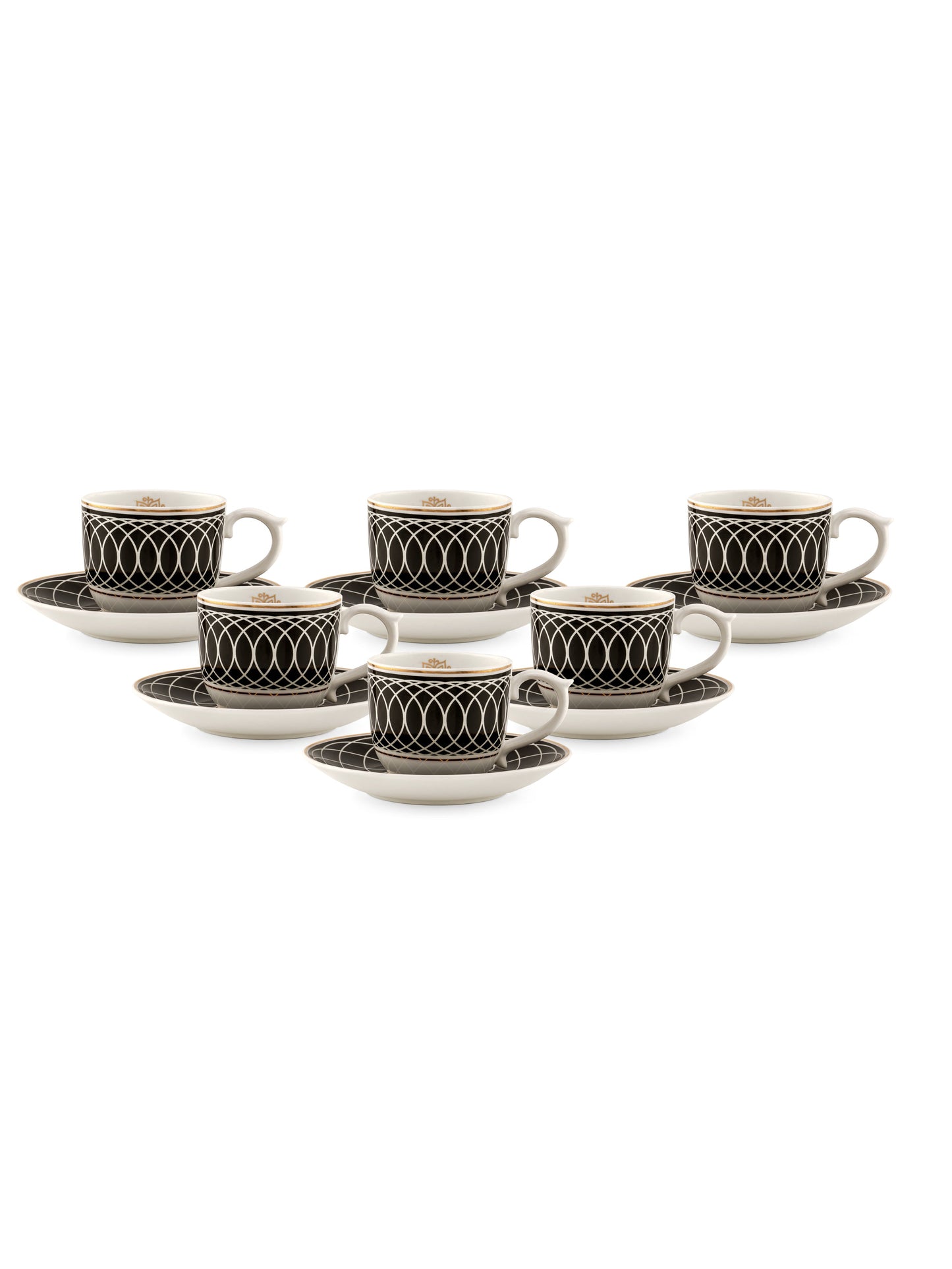 Maharani Noir Cup & Saucer, 210ml, Set of 12 (6 Cups + 6 Saucers) (403)