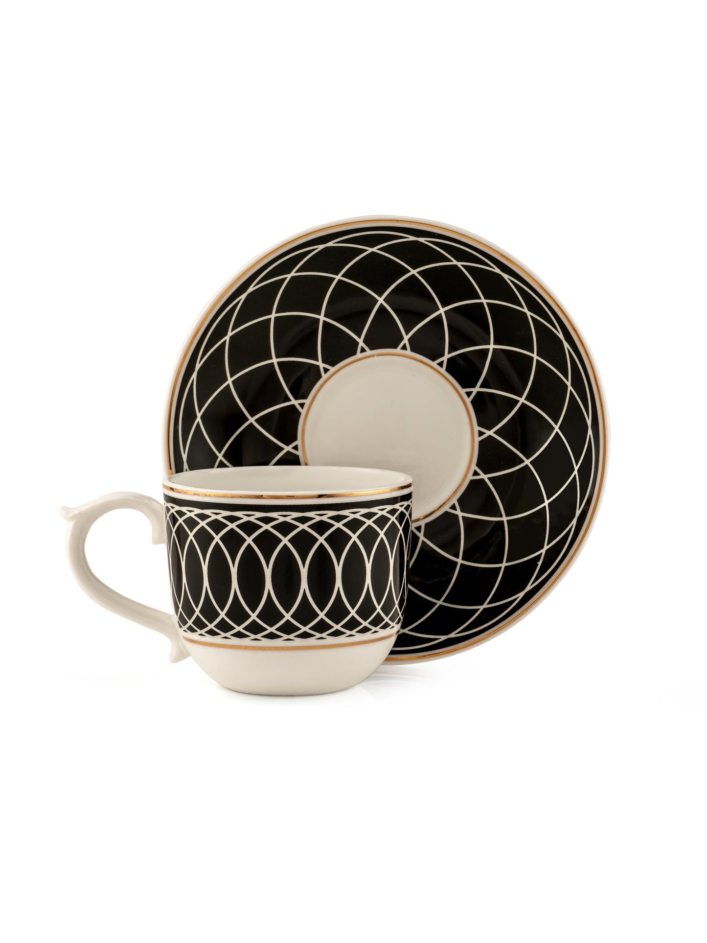 Maharani Noir Cup & Saucer, 210ml, Set of 12 (6 Cups + 6 Saucers) (403)