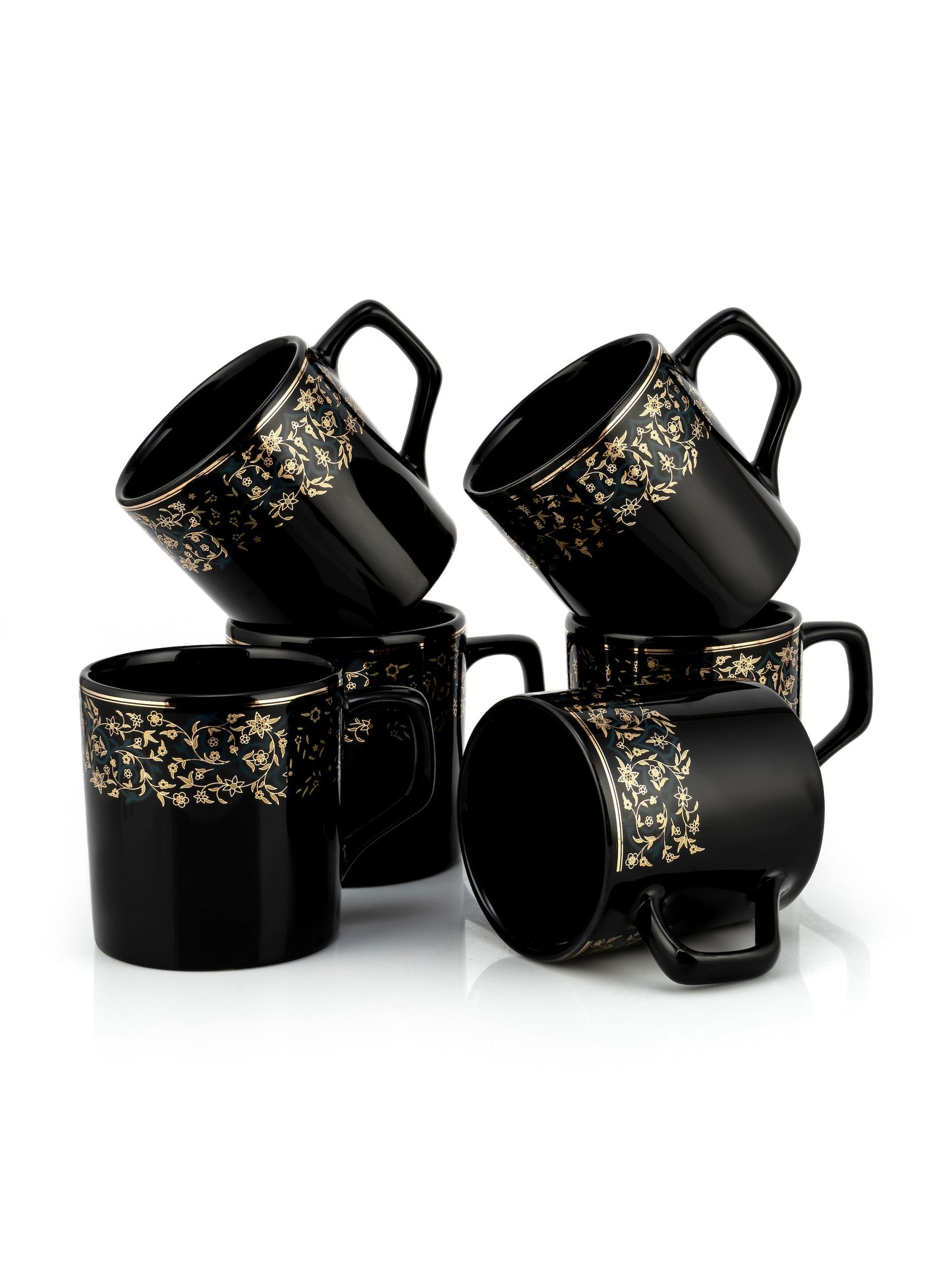 Director Ebony Black Coffee & Tea Mugs, 220ml, Set of 6 (E603)