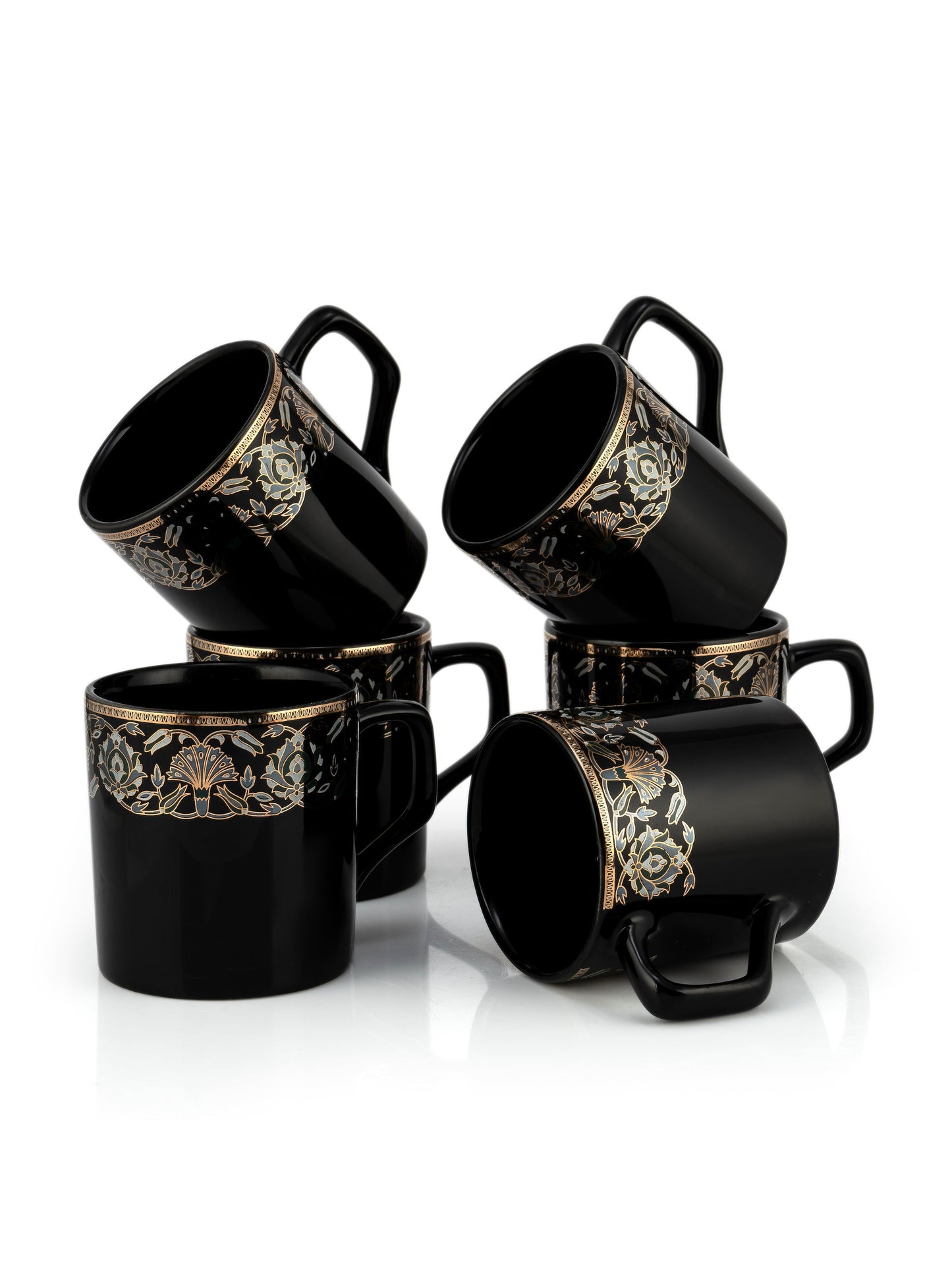 Director Ebony Black Coffee & Tea Mugs, 220ml, Set of 6 (E604)