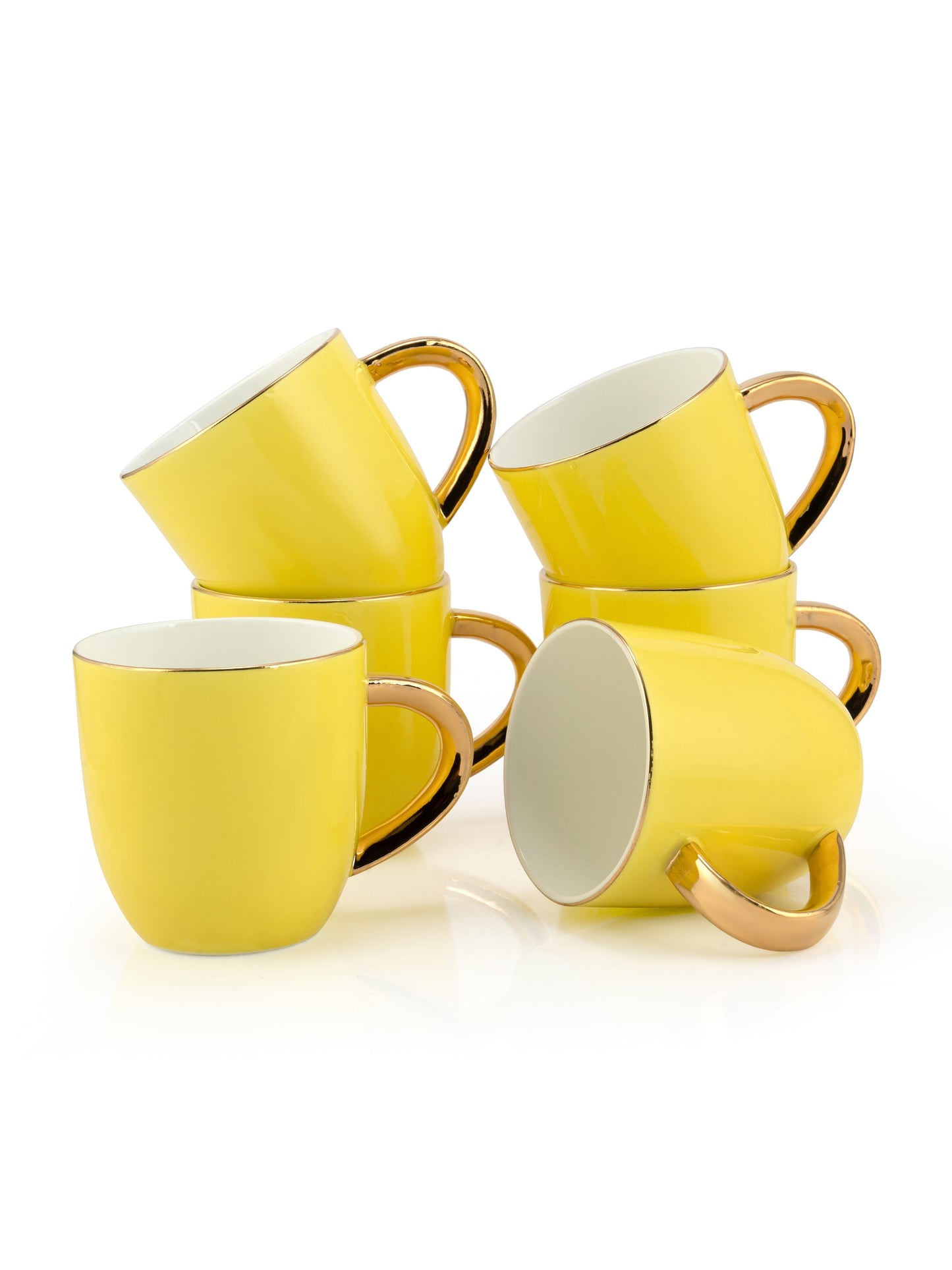 JCPL Ornate Skylight Coffee Mug/ Tea Cup, 220ml, Set of 6, Yellow