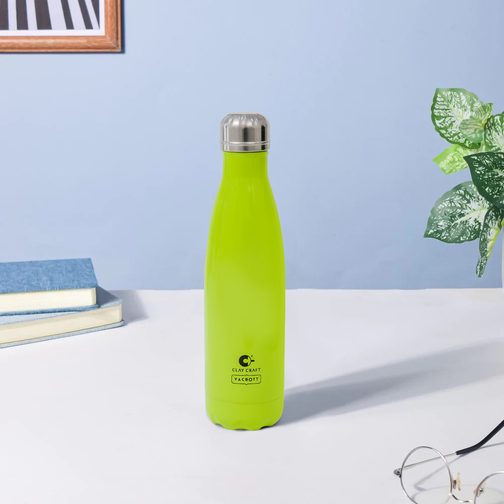 Vacbott Vaccum Bottle, 500ml Stark Double Walled 24 Hours Hot and Cold Water Bottle with Bag, 500 ml, Green