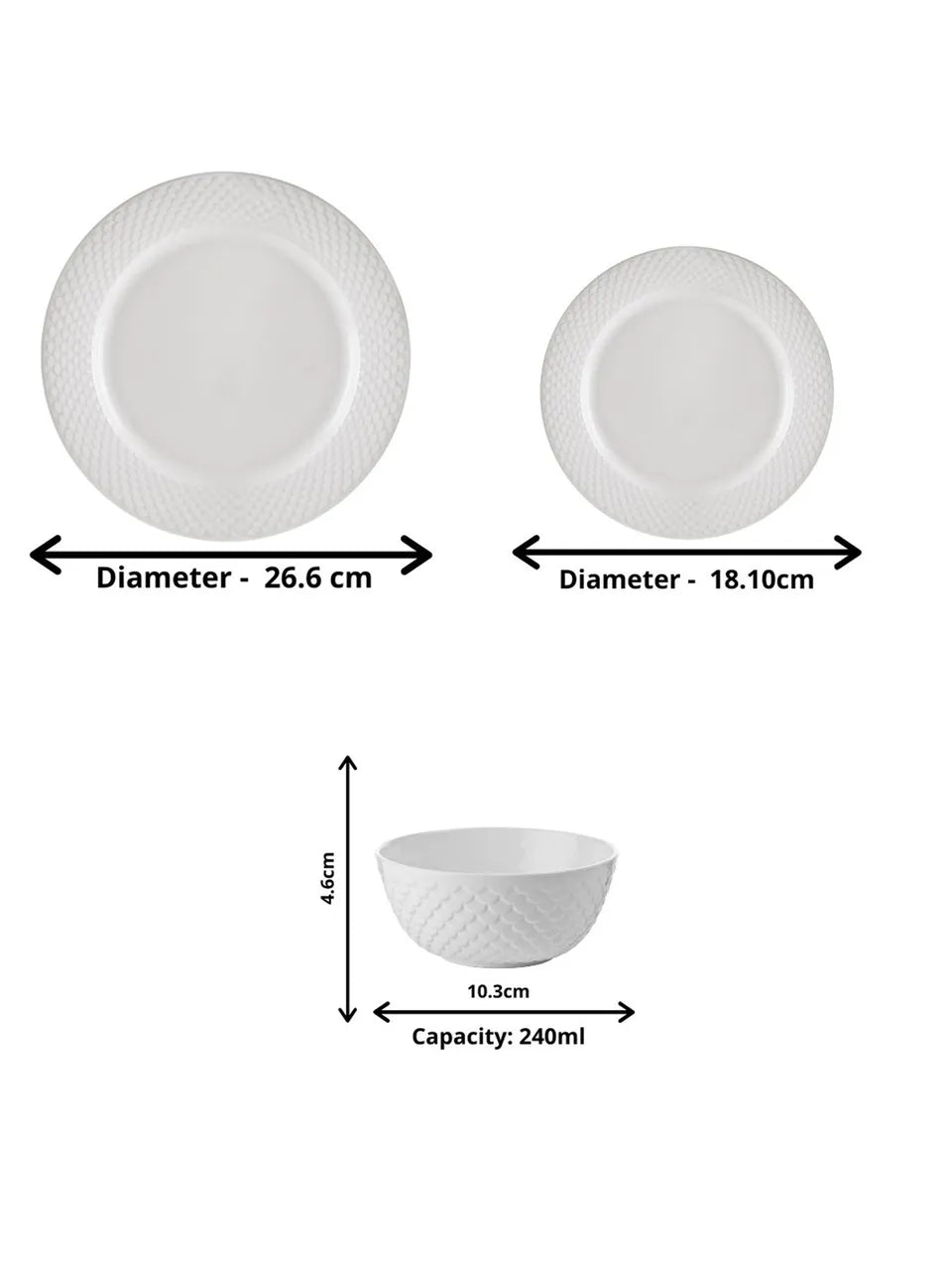 Ripple Georgian Plain White Dinner Set of 18, for Six Persons