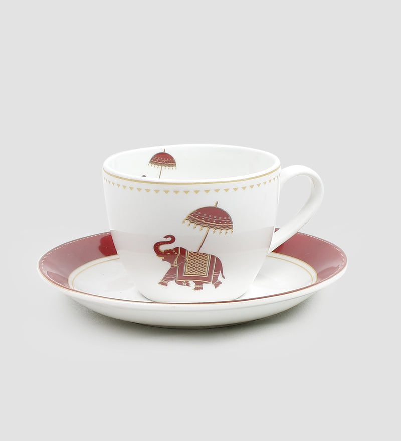Cream Utsav Cup & Saucer, 210ml, Set of 12 (6 Cups + 6 Saucers)